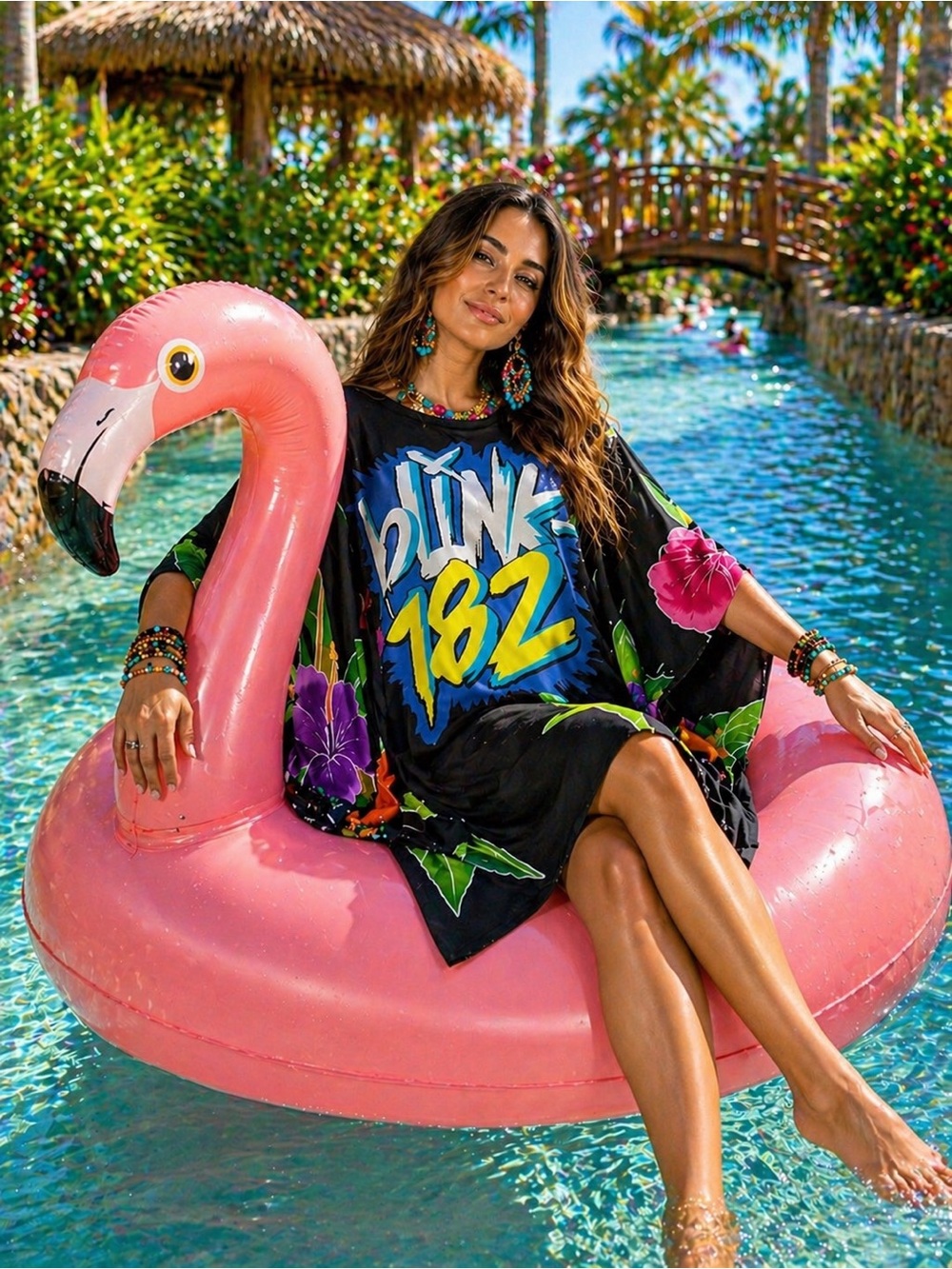Blink-182 band tee upcycled poncho tunic top